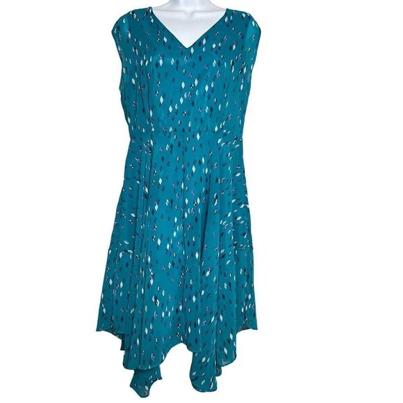 Metaphor Dresses & Skirts - Metaphor Diamond pattern handkerchief teal dress SZ 12